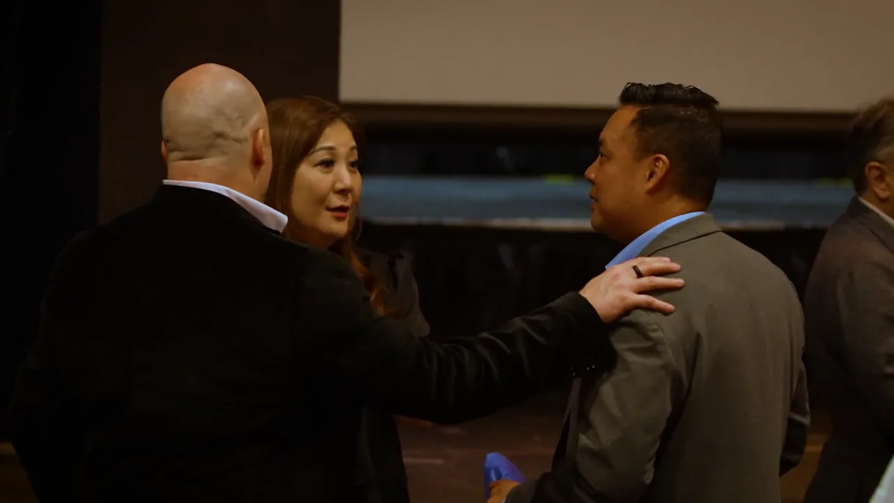 Stephen greeting attendees before a talk
